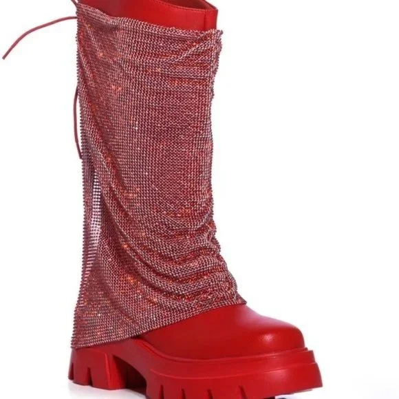 Miz AZALEA WANG x AKIRA Big Red: Blinging Construction Boot 7.5 8